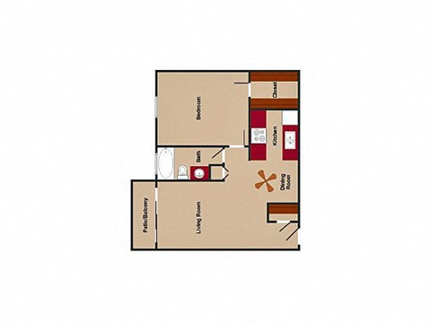Floor plan for 1 bed, 1 bath, 720 sqft